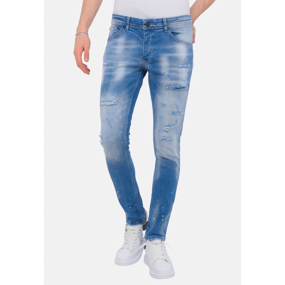 Blue Ripped SkaterJeans Heren - Slim Fit -1078- Blauw