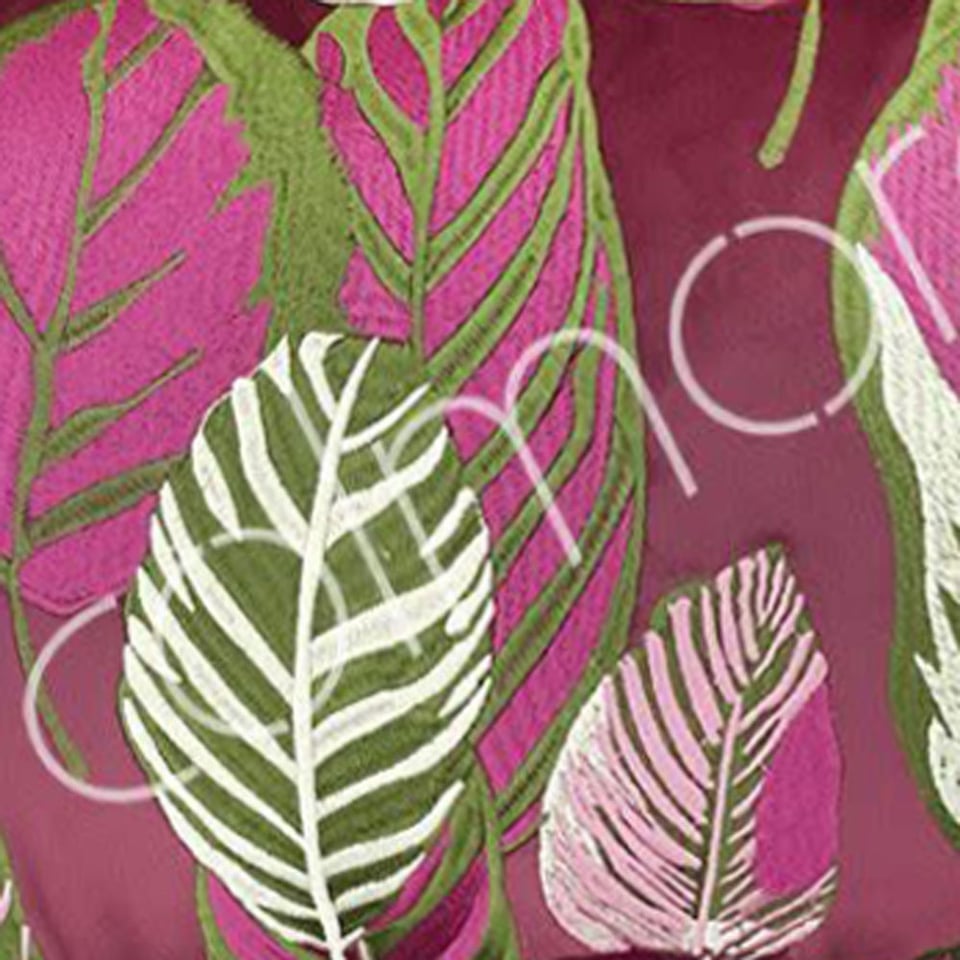 Sierkussen Bladeren Fuchsia Groen Bordeaux 60x35cm Met Franjes