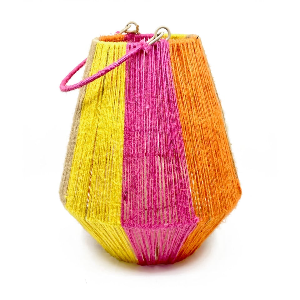 Lantaarn Multicolor Jute 26x30cm Voor Blokkaars