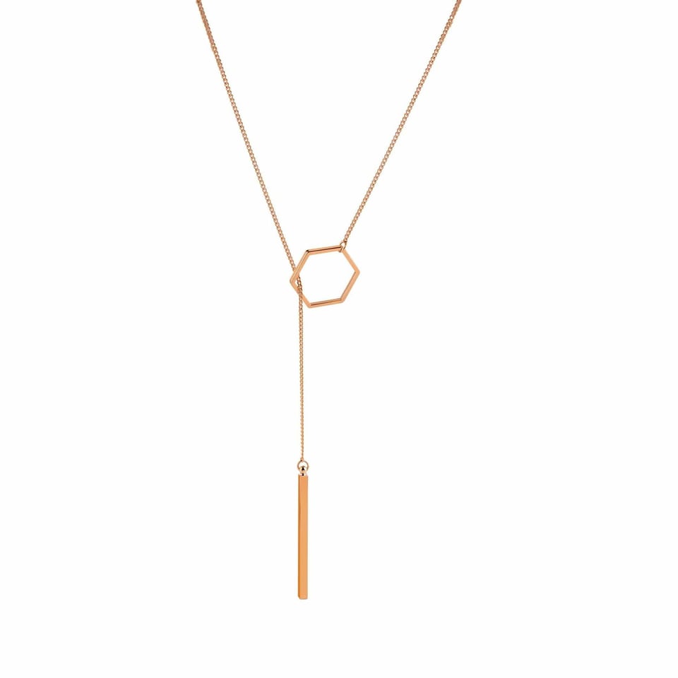 Gold Plated Necklace with Hexagon and Rod