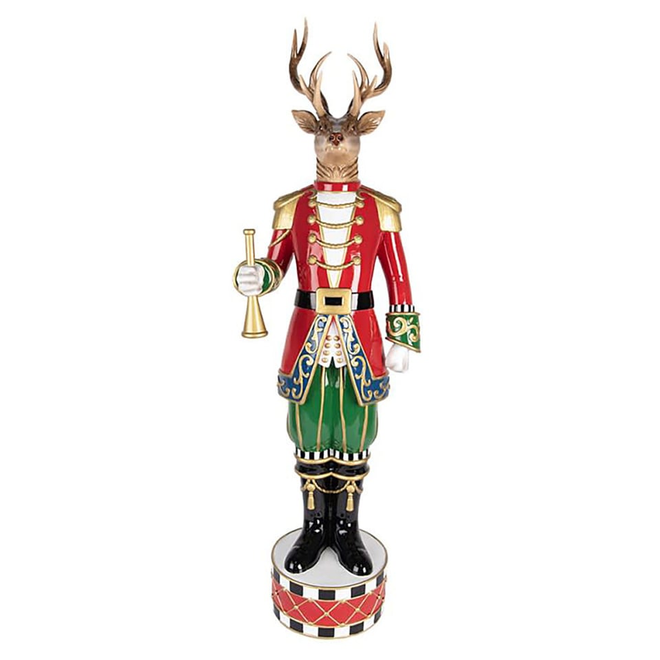 Standbeeld Kerst Hert Met Fluit Multicolor Goud 25x82cm