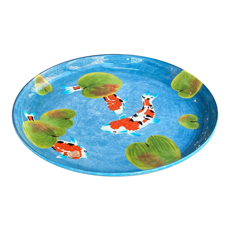 Schaal Koi Karpers Blauw Multicolor Metaal 41x4cm