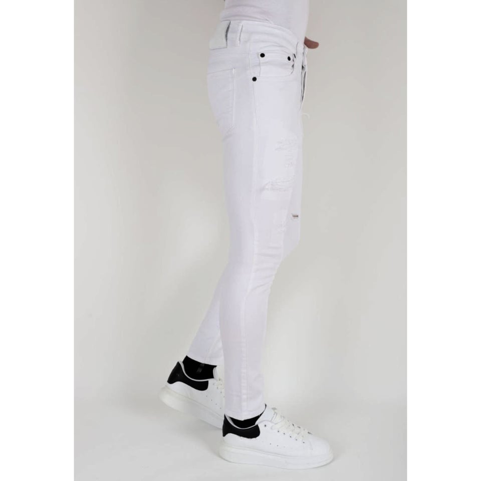 Witte Ripped Jeans Voor Heren Slim Fit -DP106