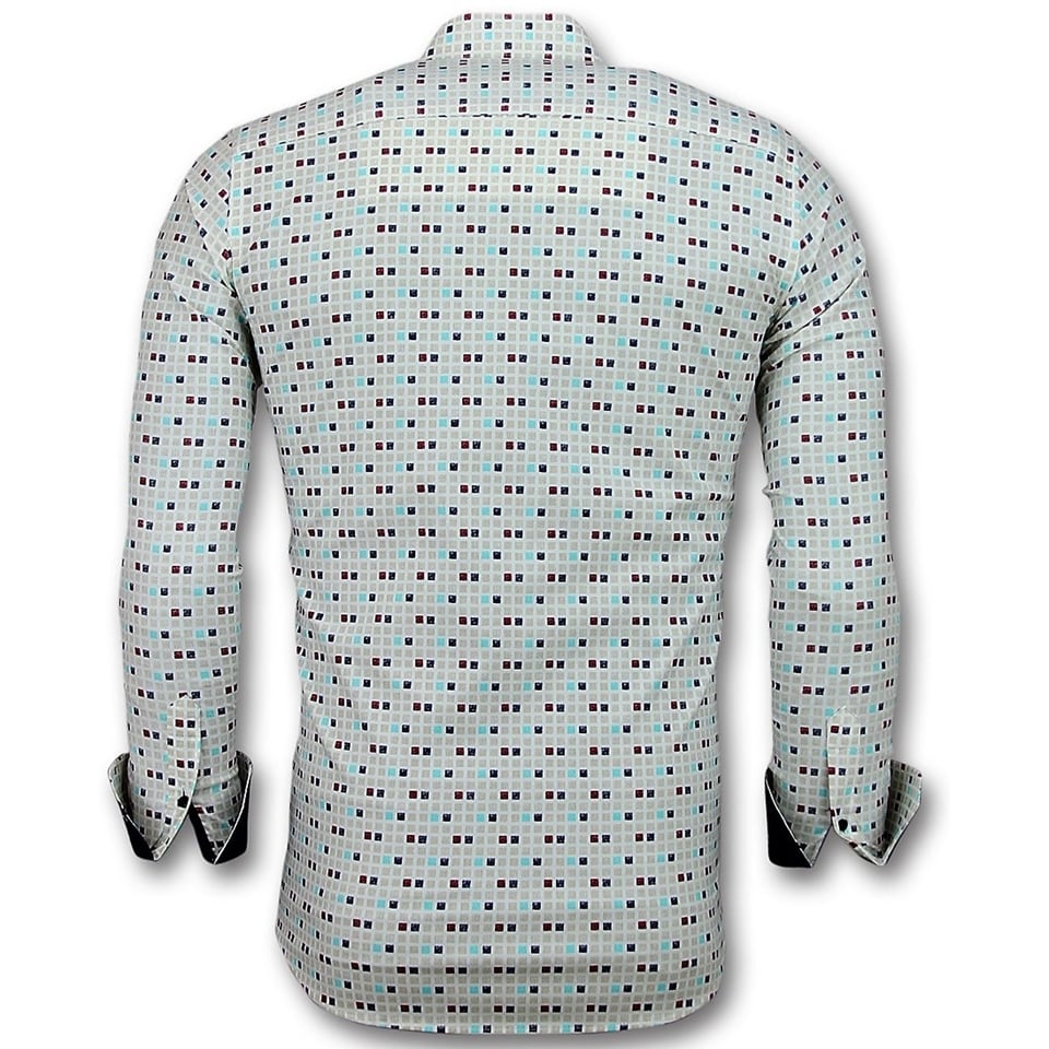 Heren Overhemden Slim Fit - Tetris Motief Heren Hemd - 3023 - Beige