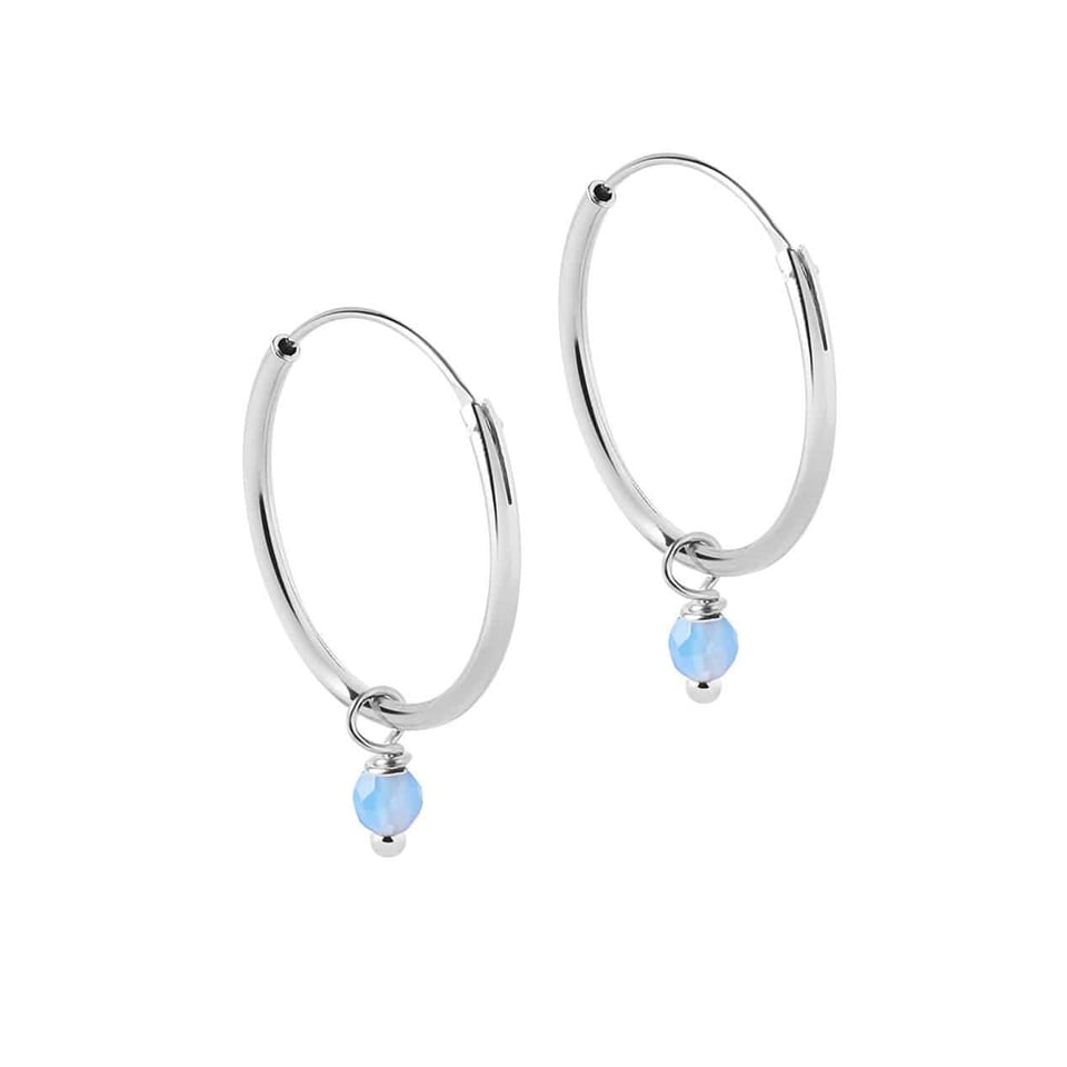 Silver Hoop Earrings with Blue Stone