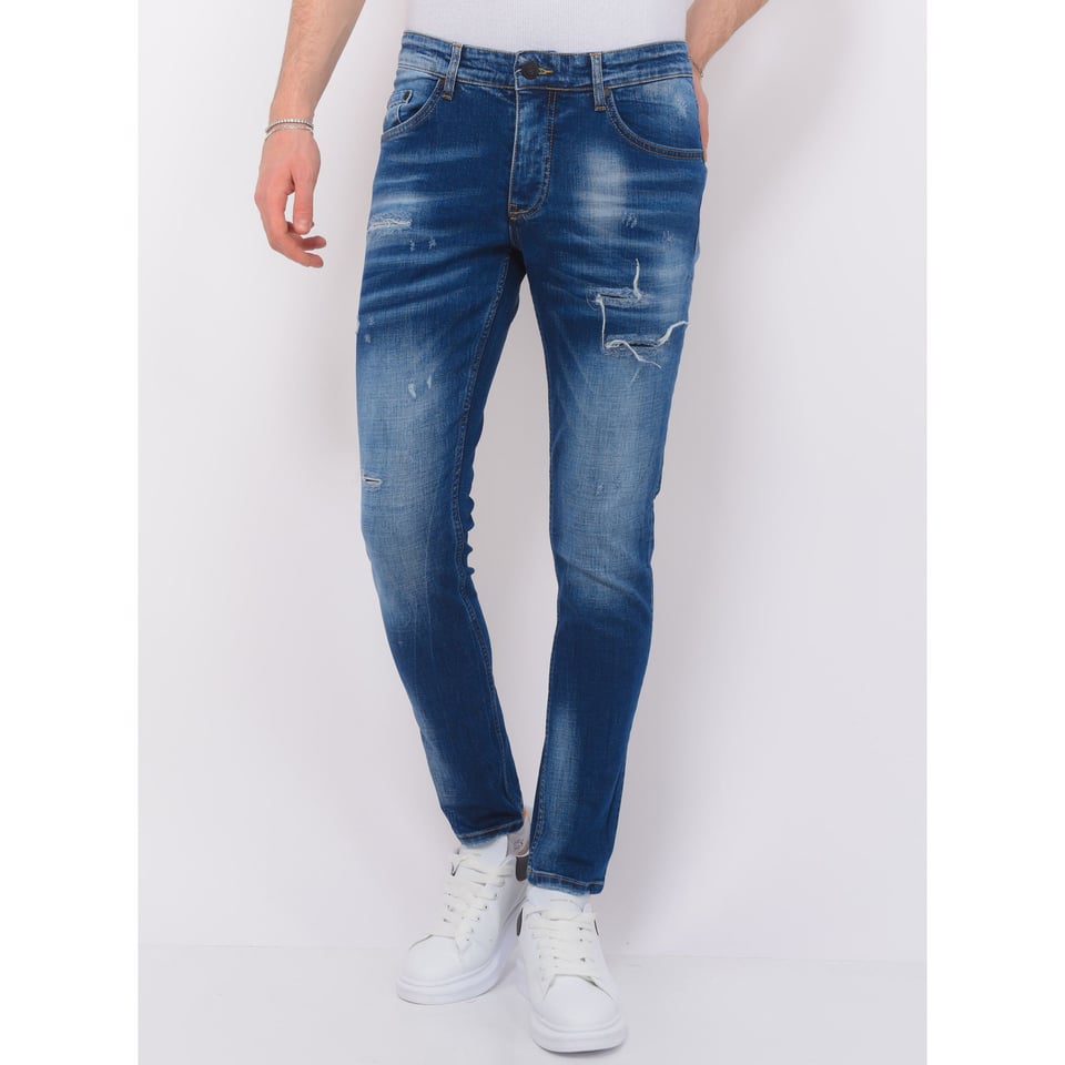 Blue Ripped Jeans Heren - Slim Fit -1081- Blauw