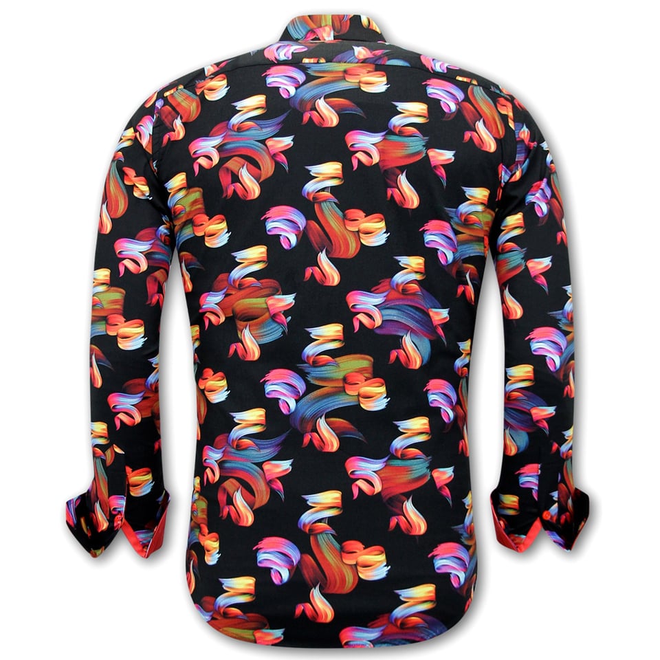 Kleurrijke Blouse Heren Met Print - 3110 - Zwart