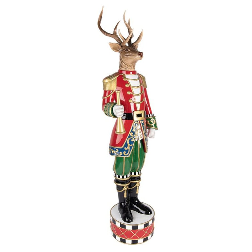 Standbeeld Kerst Hert Met Fluit Multicolor Goud 25x82cm