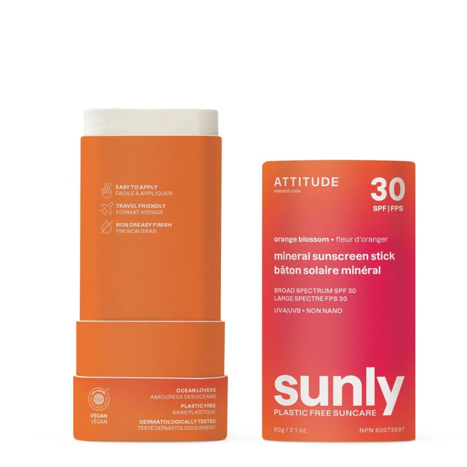 Attitude Sunly Plasticvrije Minerale Zonnebrand Stick SPF 30 Oranjebloesem