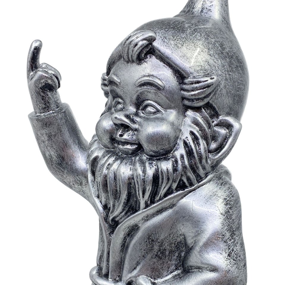 Beeldje Kabouter Fuck You Antiek Zilver 32cm