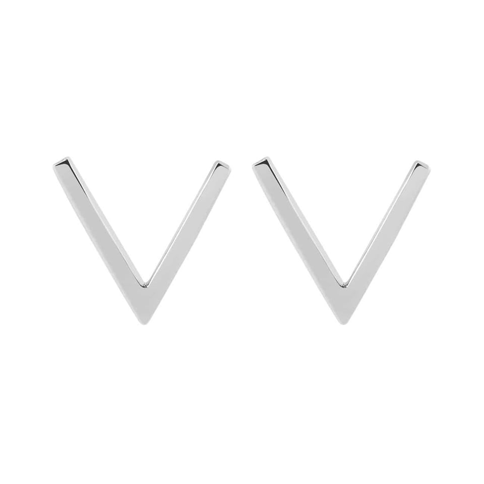 Silver V-Sign Stud Earrings