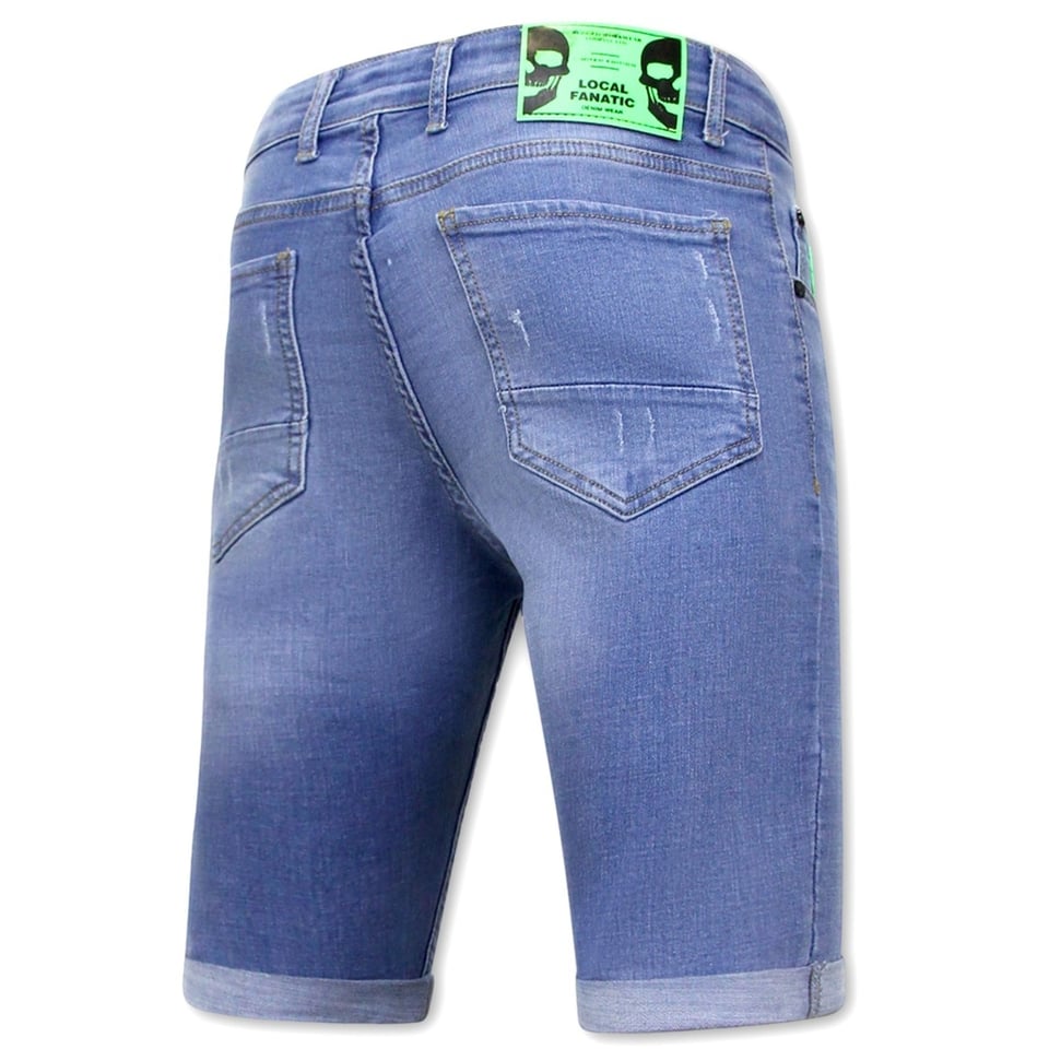Skinny Korte Broek Heren Met Verfspatten -1027-SH- Blauw
