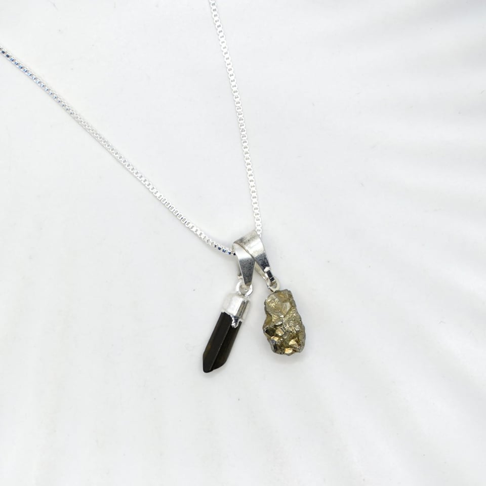 Necklace - Pyrite and Green Tourmaline (Silver Plated)