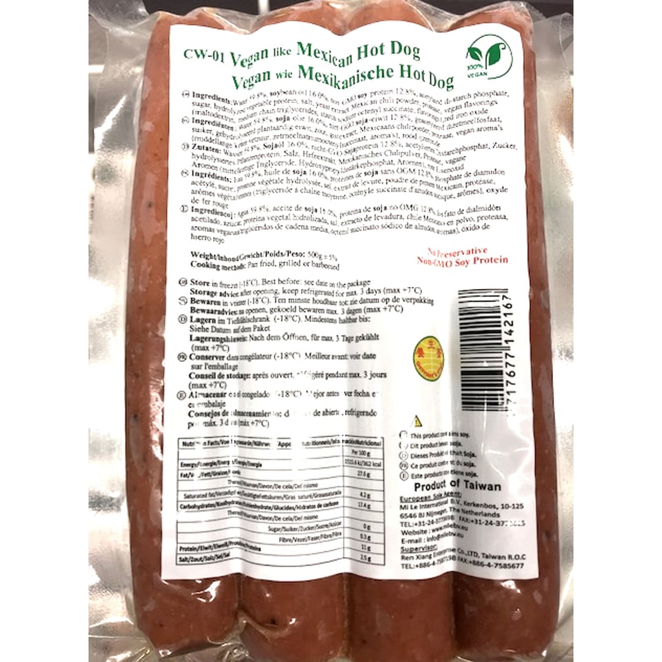 Gourmet Vegi CW-O1 Vegan Like Mexican Hotdog 500G -DIEPVRIESPRODUCT