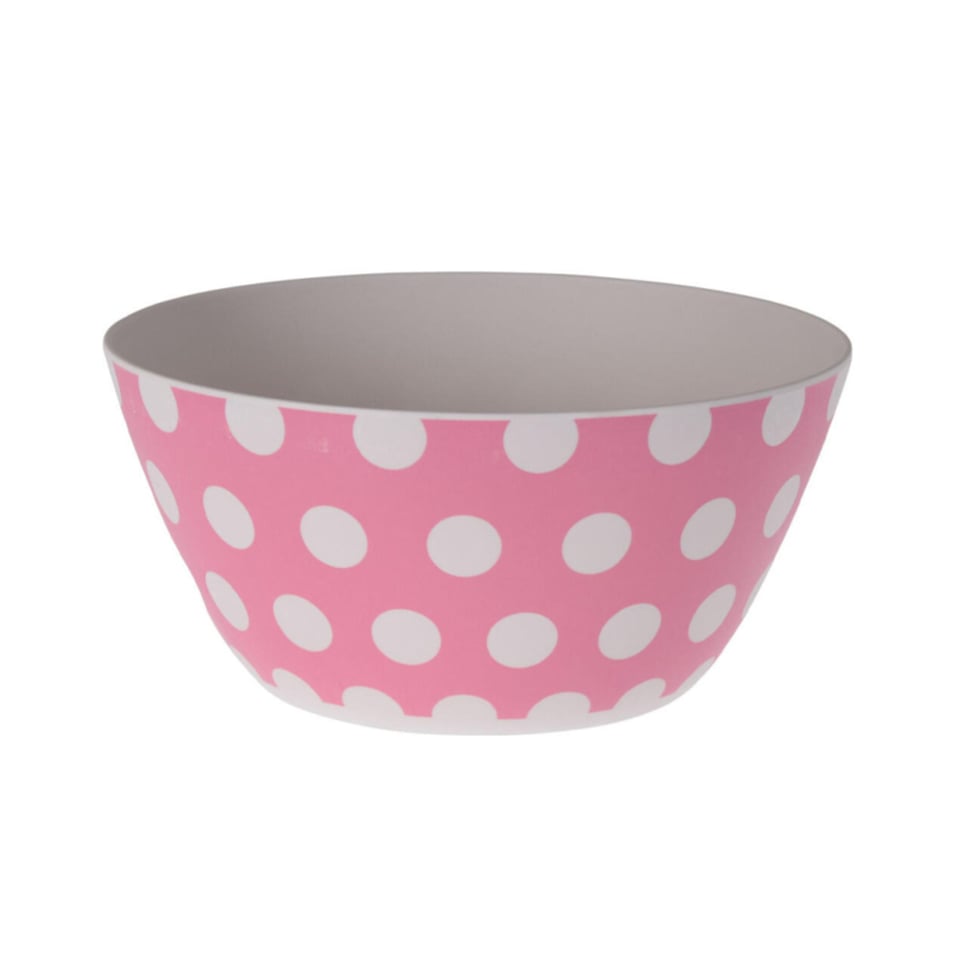Melamine Sla- of Serveerschaal Met Witte Stippen, Kies Uit: Turquoise, Koraalrood, Roze, Geel, Mintgroen Ø 25,5 Cm, 11,5 Cm Hoog