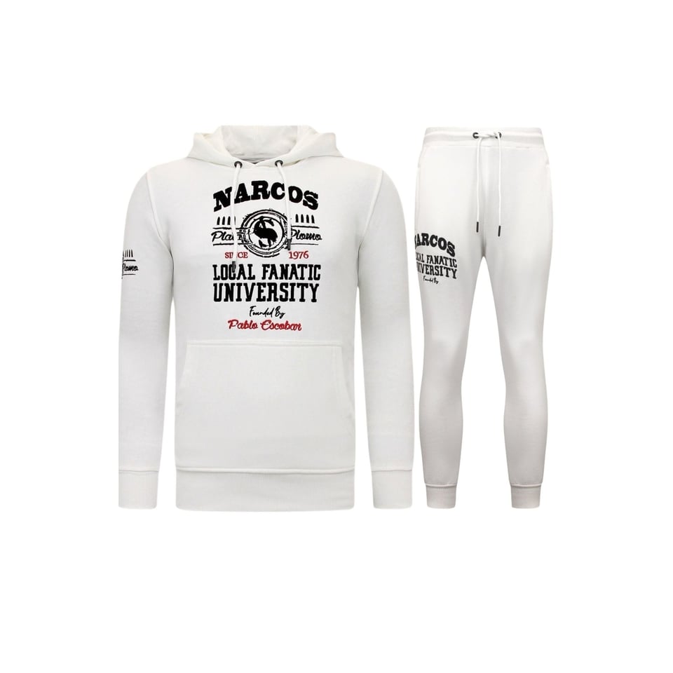 Exclusieve Heren Joggingspak - Narcos University - Wit