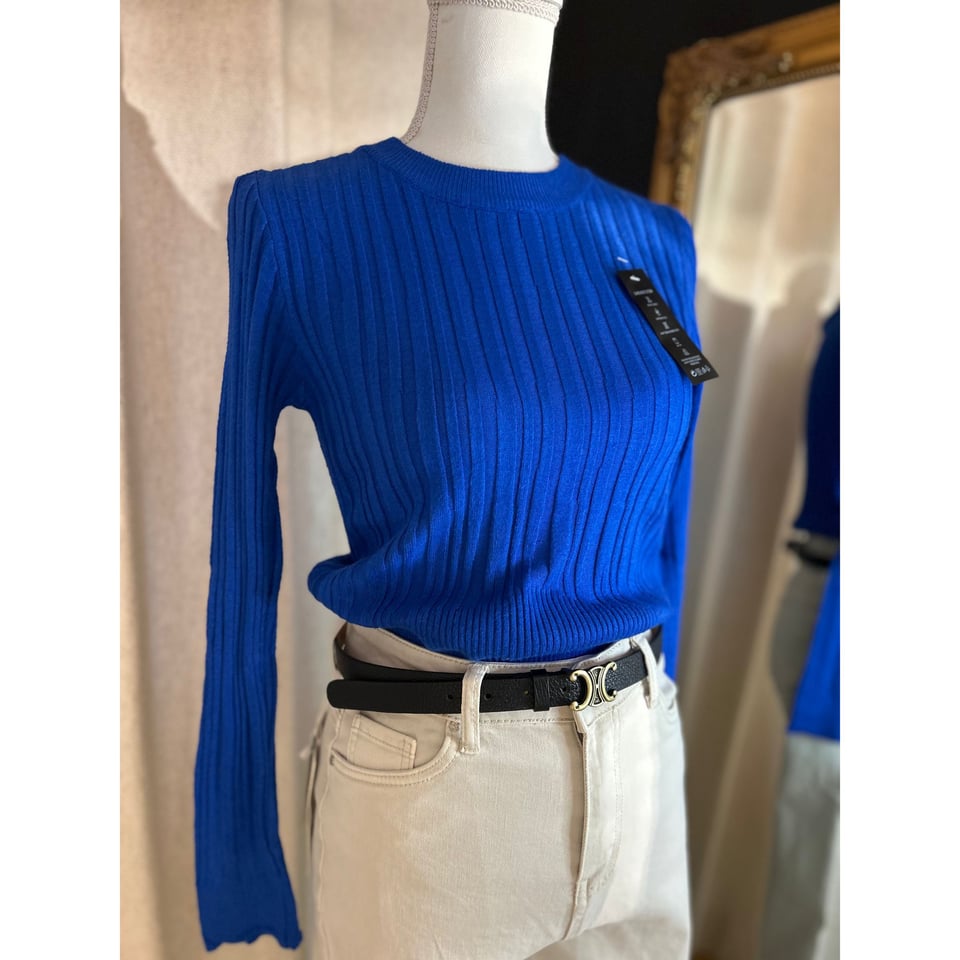 Best basic Ribbed roundneck top / Blue - Onesize