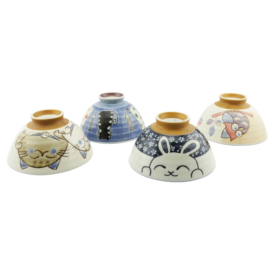 Giftset/4 Japanse Rijstkommen Uil