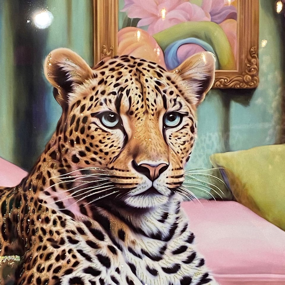 Poster Panter Op Bed Met Glitters 53x73cm Ingelijst
