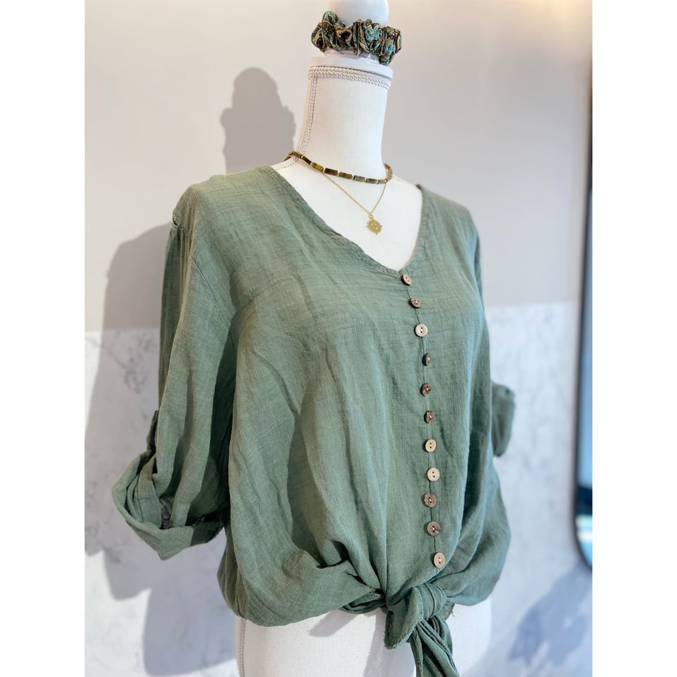 Button down knot blouse - Army - Onesize