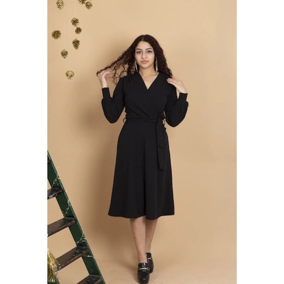 VERY CHERRY Cross Over Dress Longsleeves Black