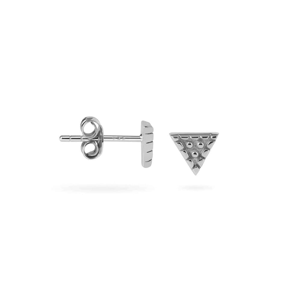 Silver Triangle with Balls Pattern Stud Earrings