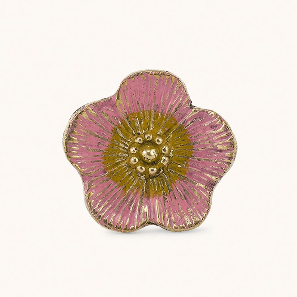 Ladeknop Faye Flower Pink Messing 5x5cm