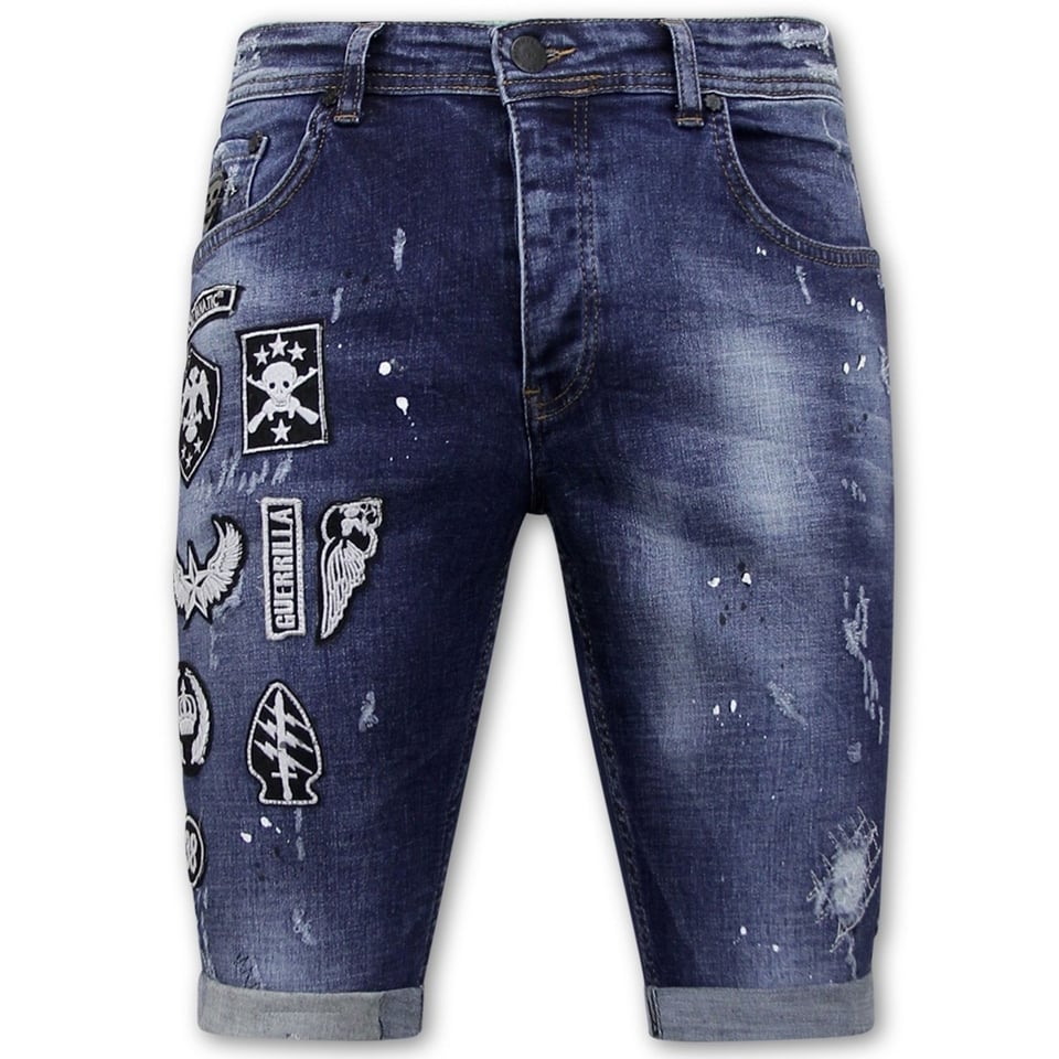 Exclusive Korte Broek Heren Slim Fit Met Patches - 1018 - Blauw