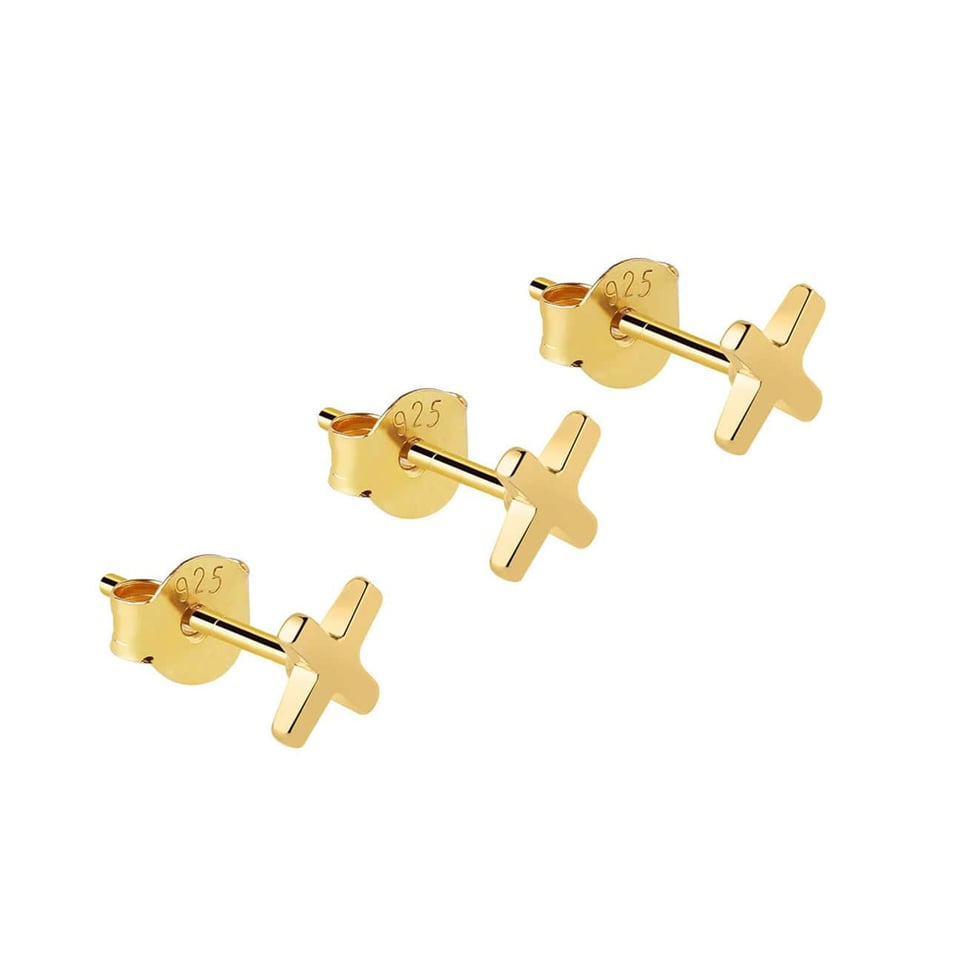 Three Crosses Amsterdam Ear Studs Gold Plated