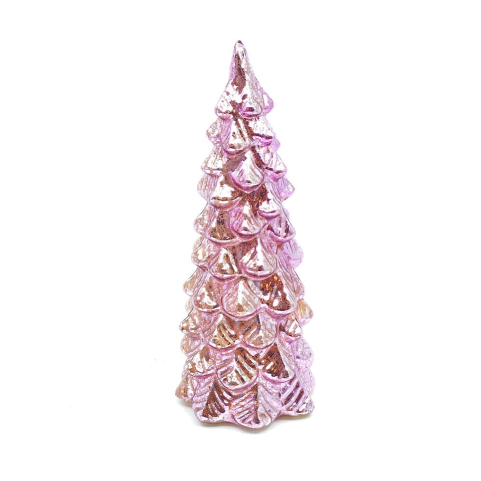 Kerstboompjes + LED Lampjes Glas Pink 9x20cm 3 Kleuren 3 Vormen