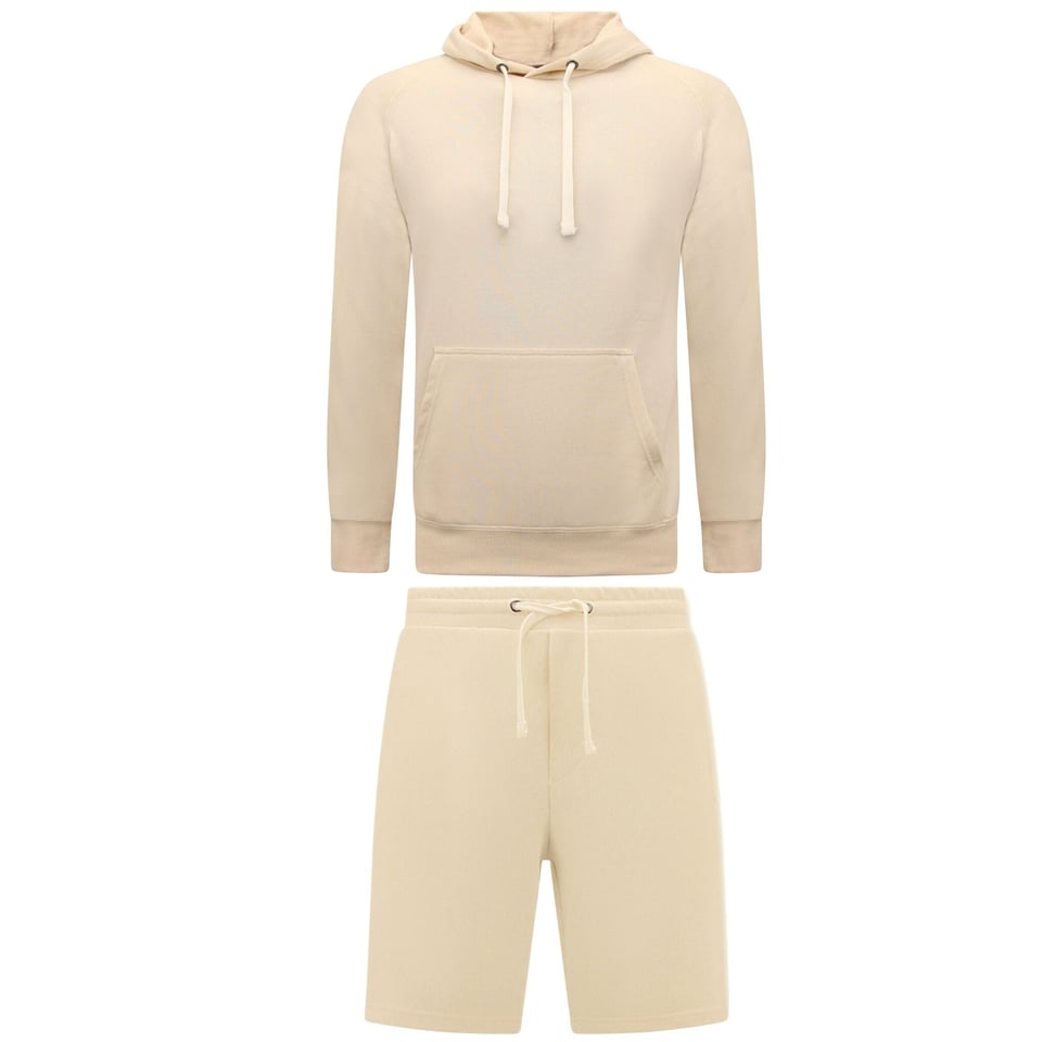 Hoodie Heren - Sweat Shorts Heren - SET - Beige