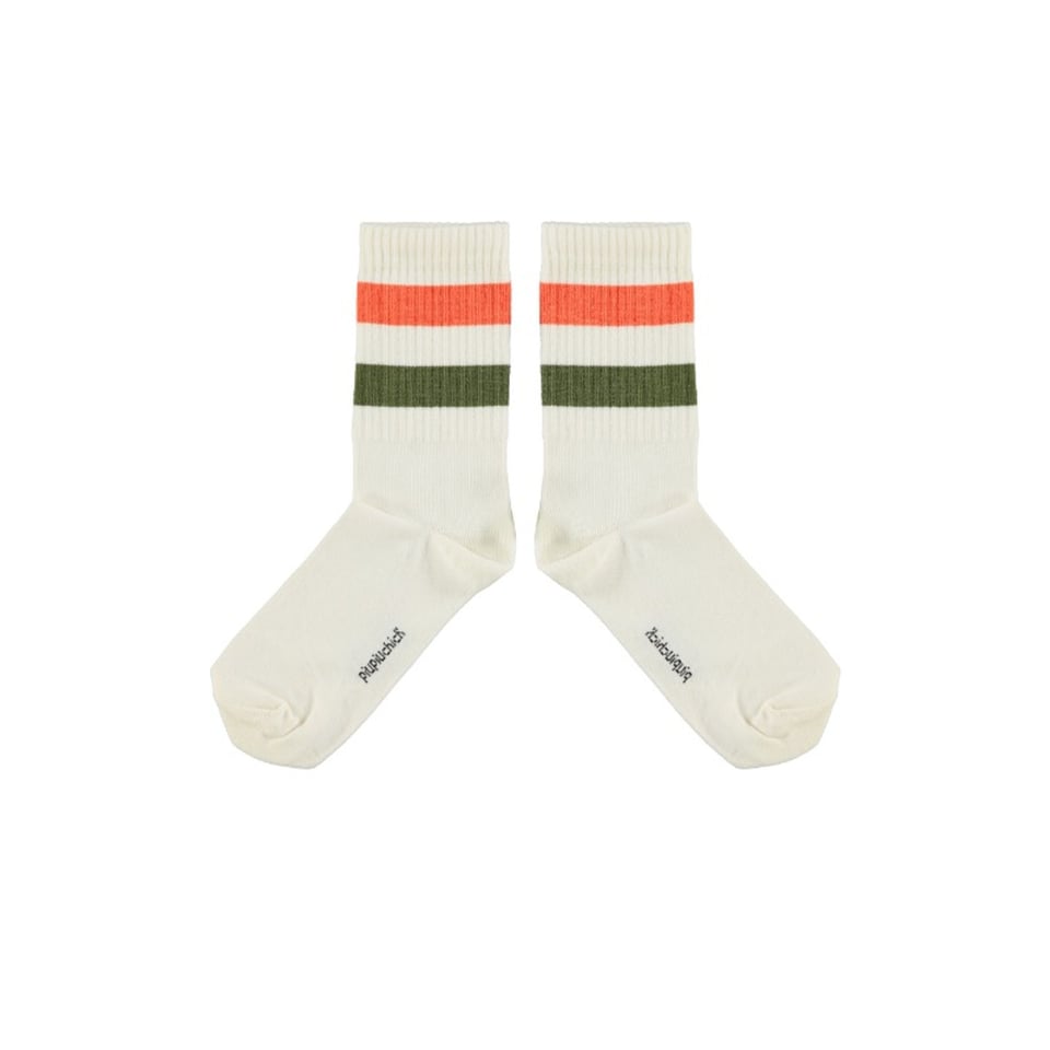 Piupiuchick Socks Ecru Green & Orange Stripes