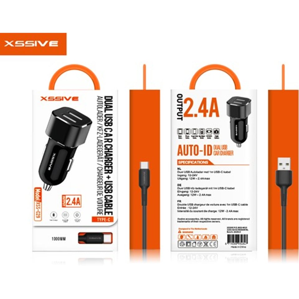 Xss-C29N Duo Car Charger+ Cable for iPhone 2.4A - Zwart