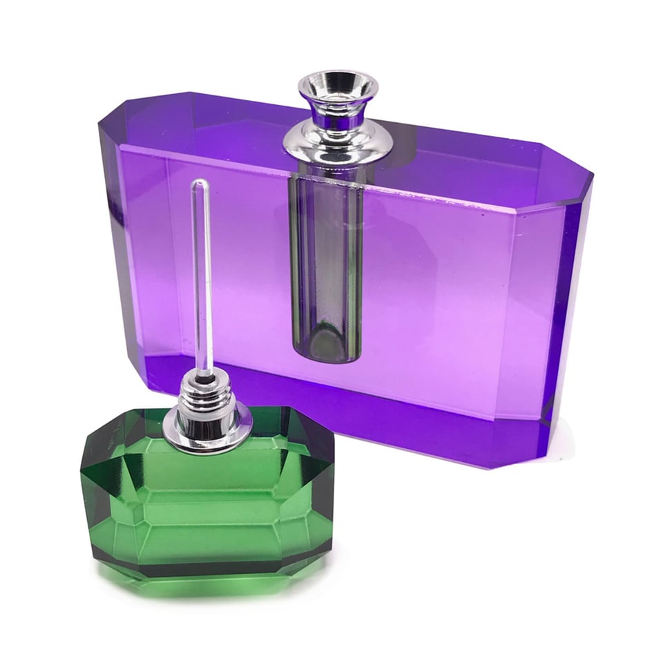 Parfumfles Votief Groen-Purper Kristal Glas 13x14x4cm