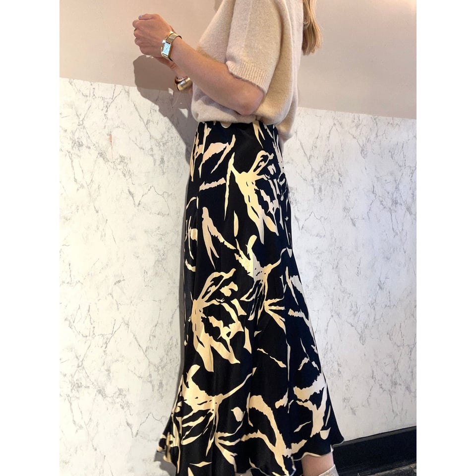 Satin Skirt - Black statement Printed Skirt - OneSize