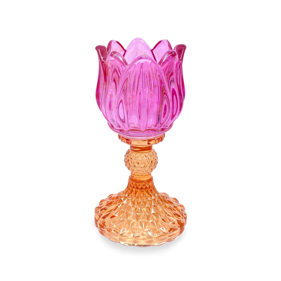 Waxinehouder Tulp Oranje Mix Glas 8x15cm