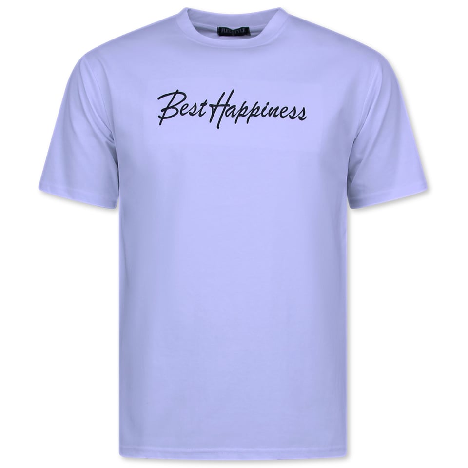Witte T Shirts Heren Ronde Hals - Oversized T Shirt Heren - Funny Shirt - Happiness - 688 - Wit
