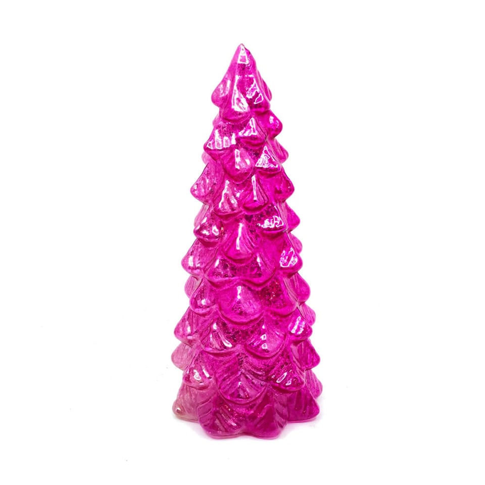 Kerstboompjes + LED Lampjes Glas Pink 9x20cm 3 Kleuren 3 Vormen