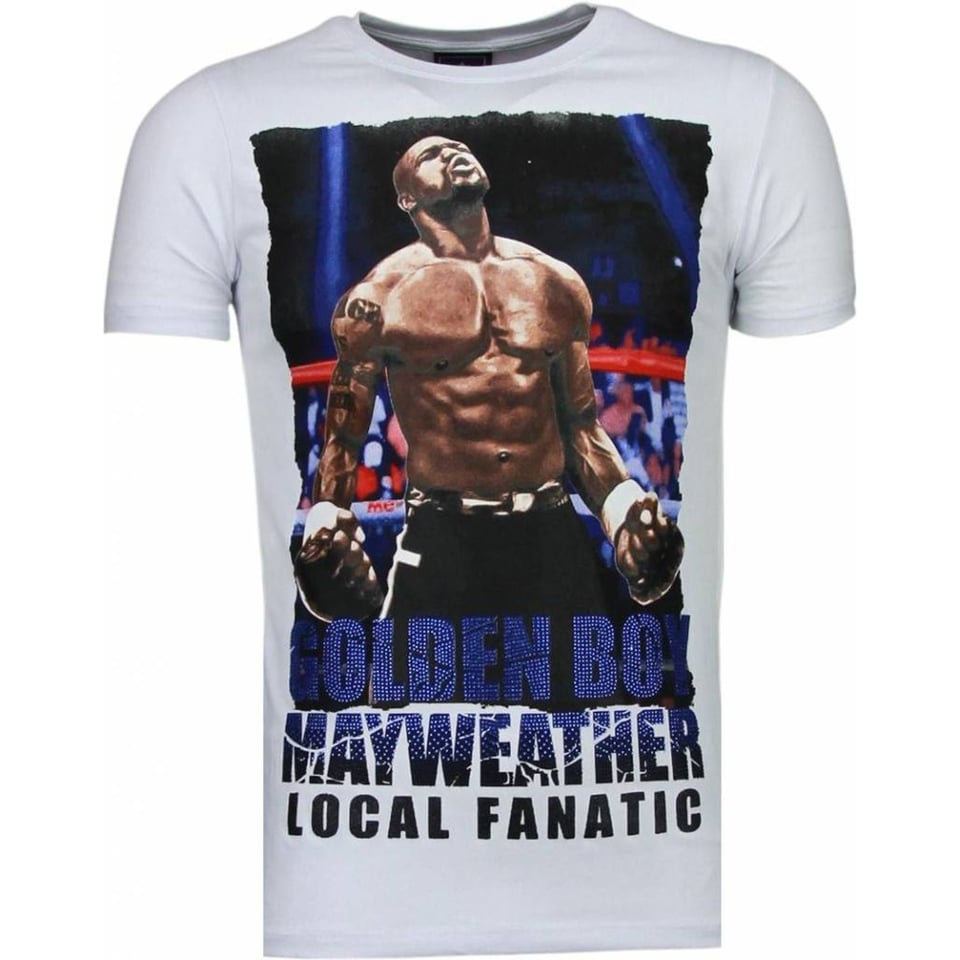 Golden Boy Mayweather - Rhinestone T-Shirt - Wit