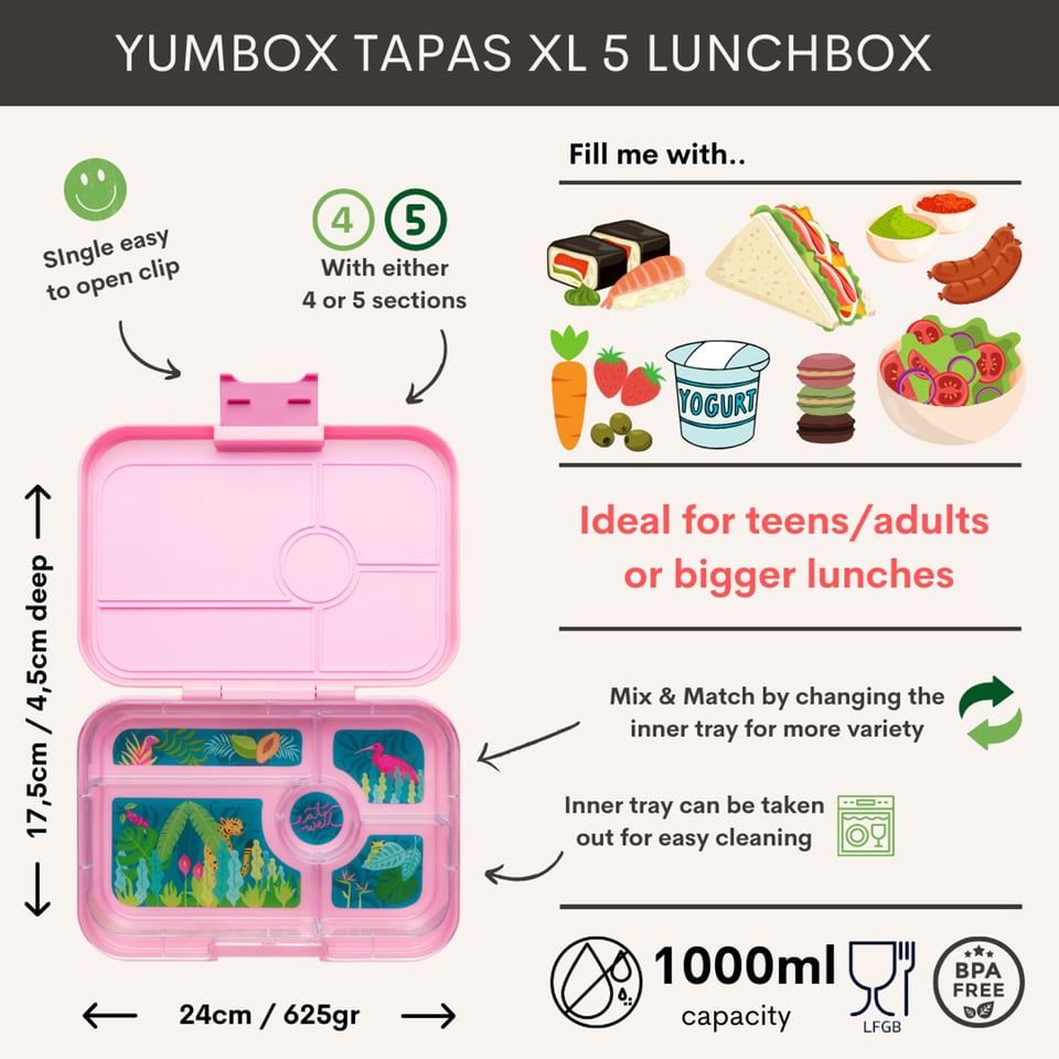 Yumbox Tapas XL 5 Vakken Capri Pink / Jungle Pastel - Capri Pink / Roze