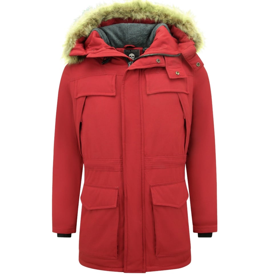 Lange Parka Jas Heren Met Bontkraag - Rood