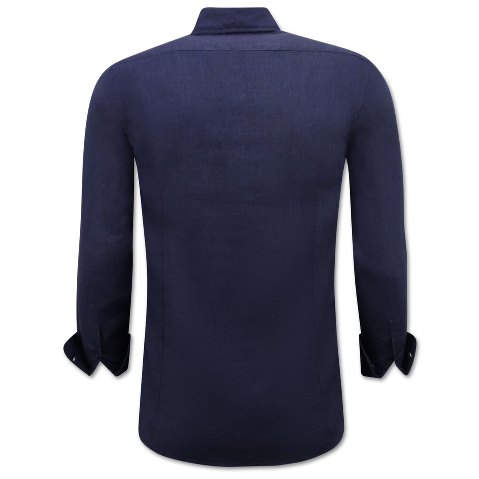 Linnen Overhemd Heren - Regular Fit - Blanco - Donker Blauw