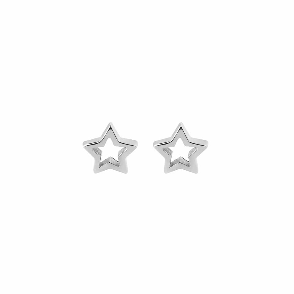 Silver Small Open Star Stud Earrings