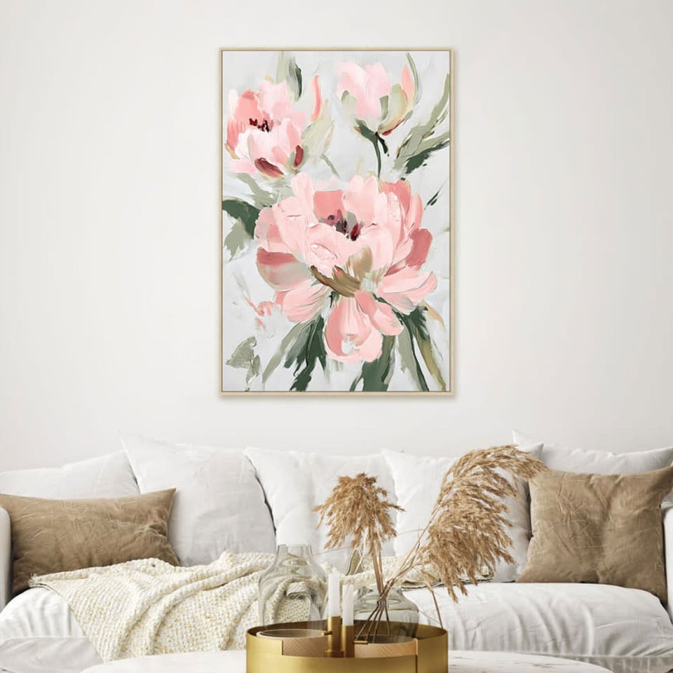 Schilderij Licht Roze Bloemen 80x120cm Ingelijst
