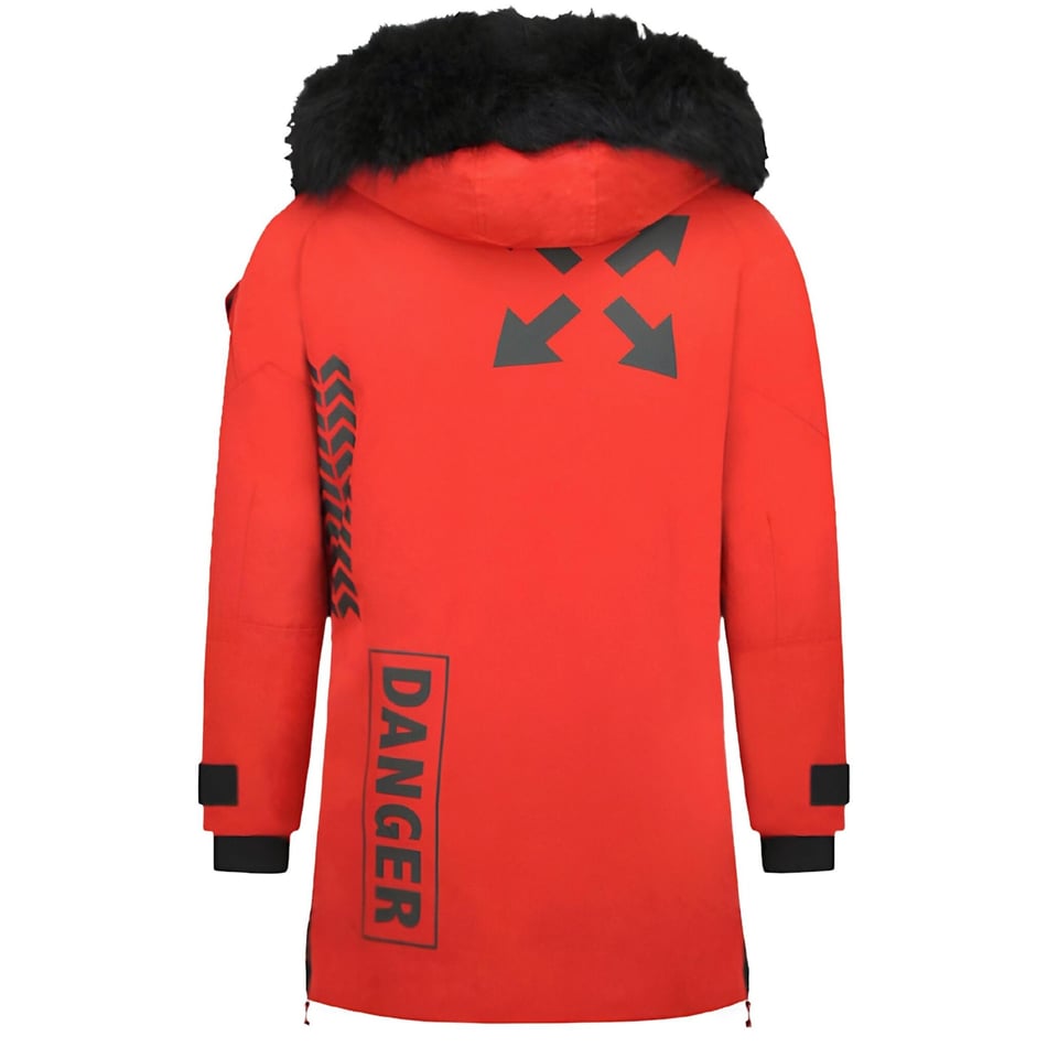 Parka Jas Heren Met Bontkraag Rood