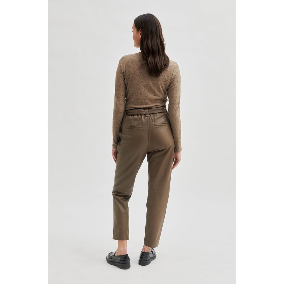 Second Female Lindie Leather New Trousers - Shitake