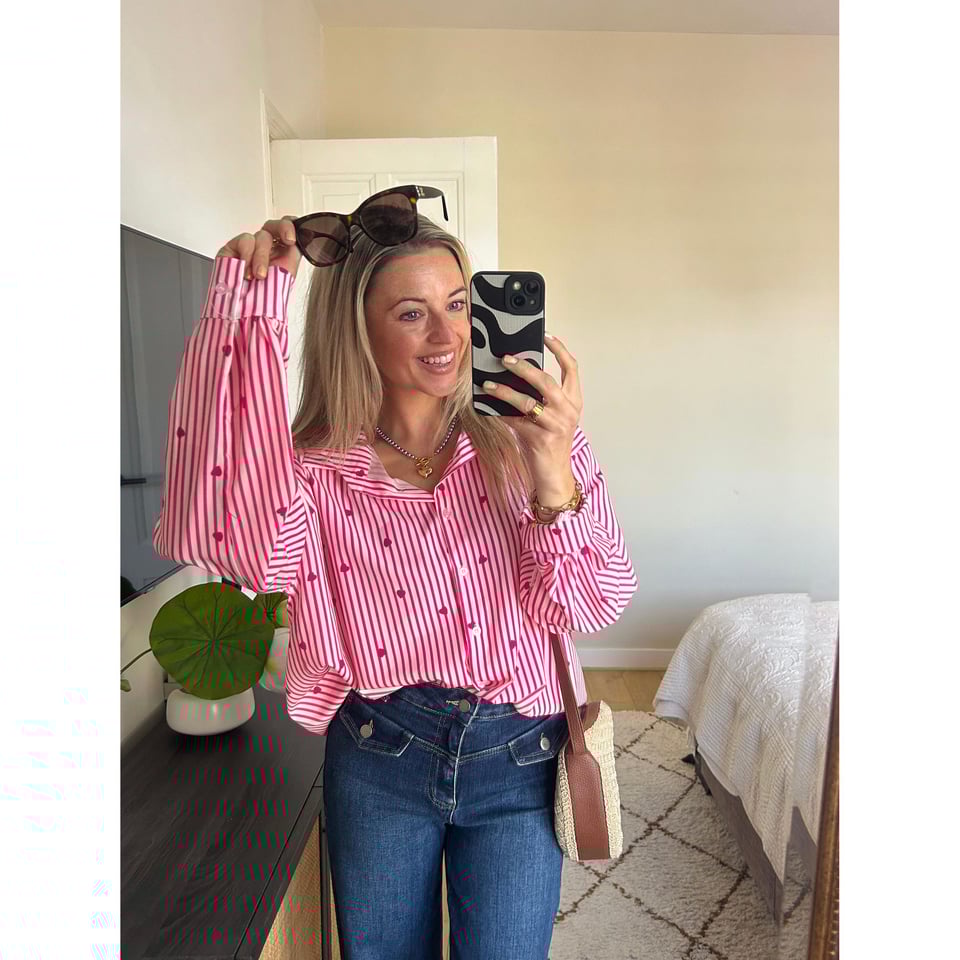 Oversized Spring Hearts Blouse - Fushia Pink - 1 maat