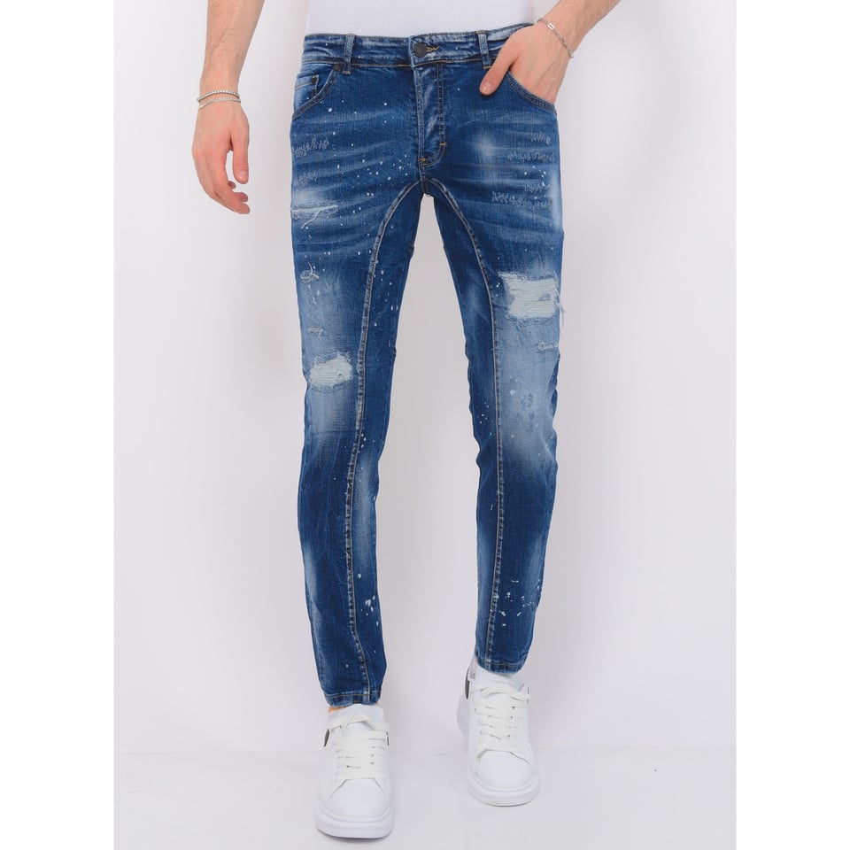 Destroyed Jeans Heren Stonewashed - Slim Fit -1083- Blauw