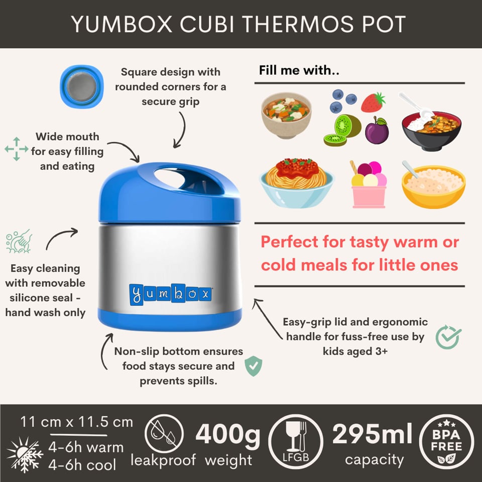 Yumbox Cubi Thermos Voedselpot Surf Blauw 295ml - Blauw