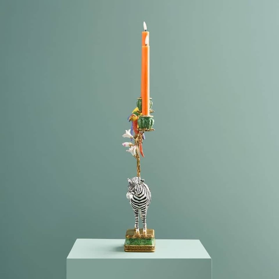Kandelaar Zebra en Papegaaien Multicolor Metaal 27x45cm 2-Houders